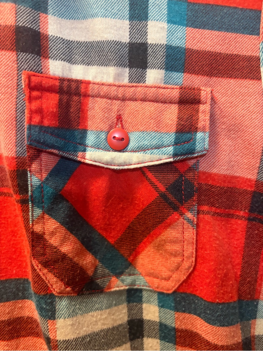 Passport Red Plaid Button-Down Shirt with Teal and Cream Accents